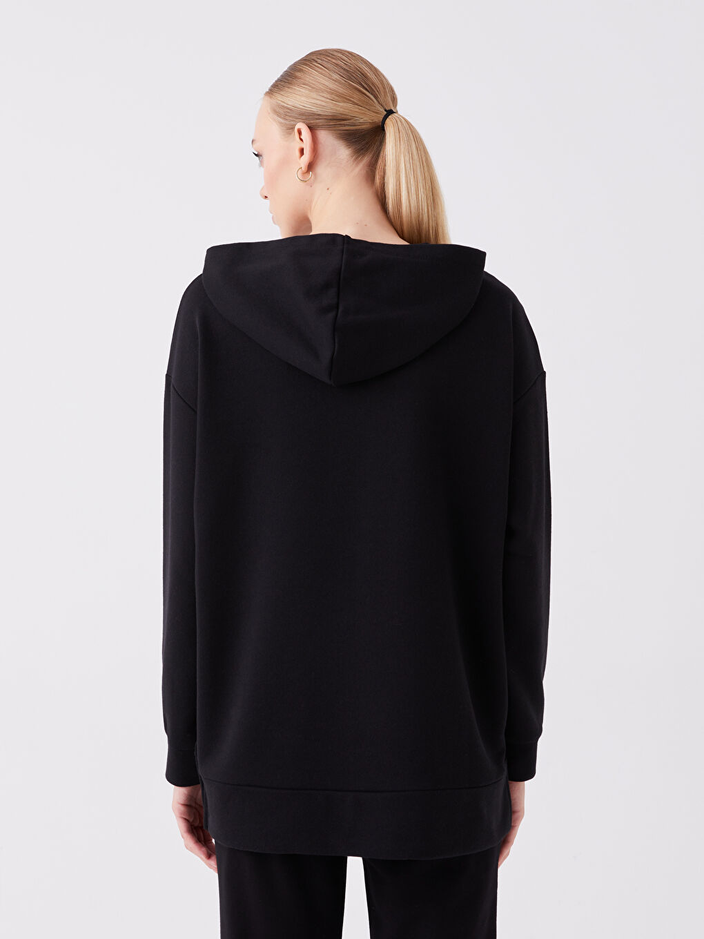 LCWAIKIKI Basic Yeni Siyah Baskılı Uzun Kollu Oversize Kadın Hoodie - 4