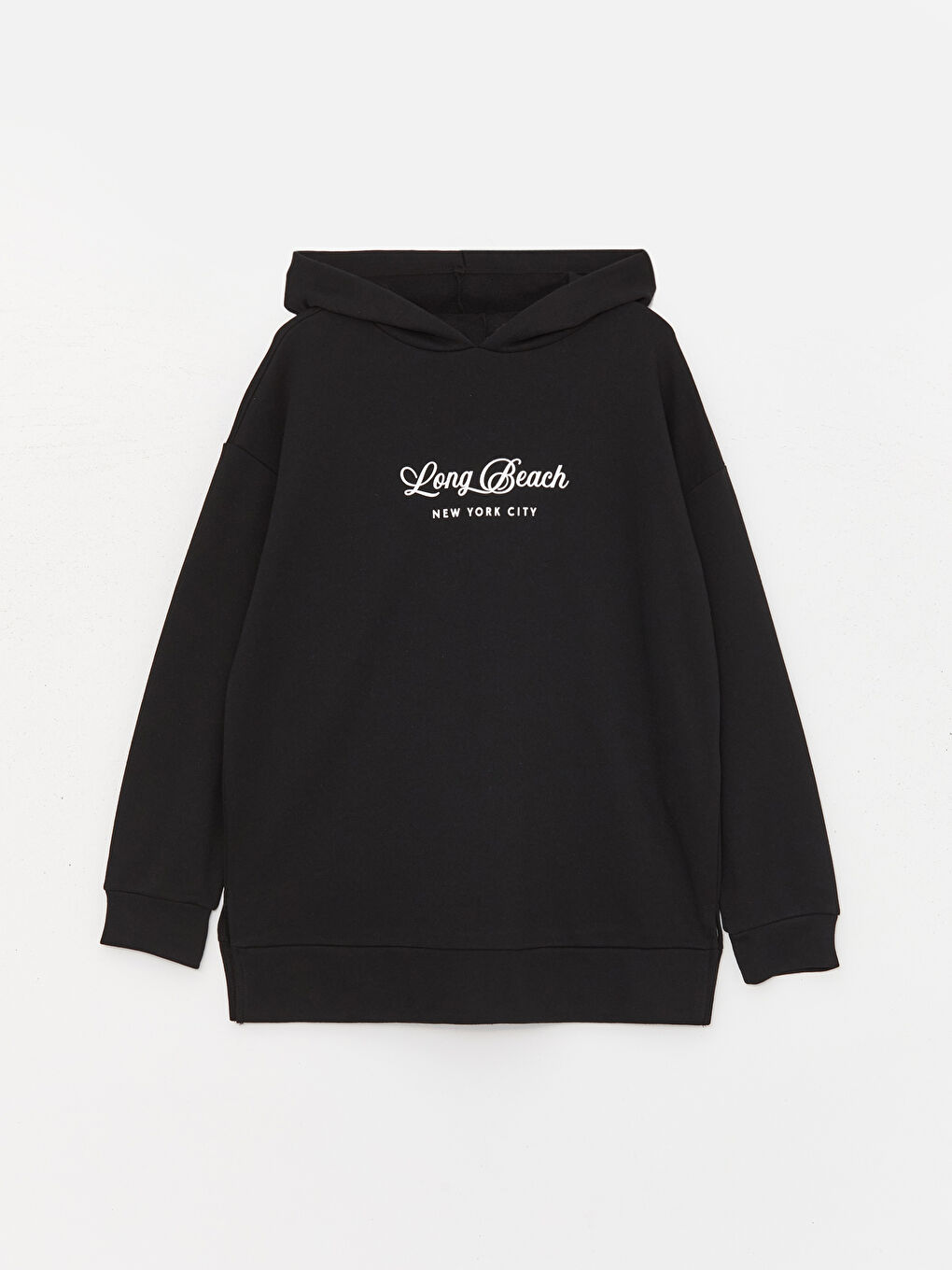 LCWAIKIKI Basic Yeni Siyah Baskılı Uzun Kollu Oversize Kadın Hoodie - 5