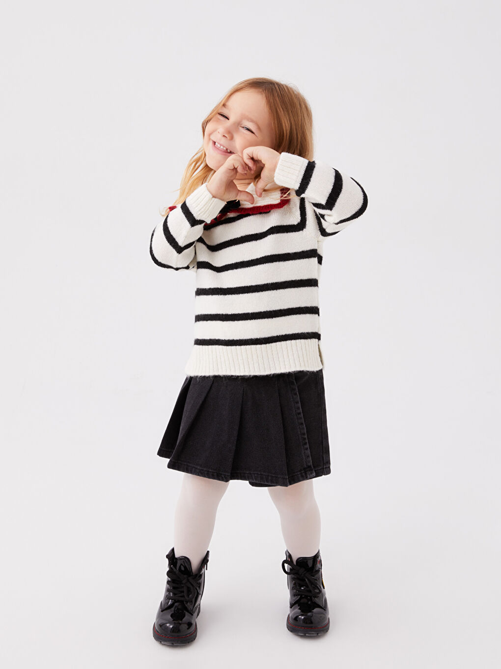 Karışık Beli Lastikli Kız Bebek Jean Şort Etek ve Külotlu Çorap 2'li Takım-1