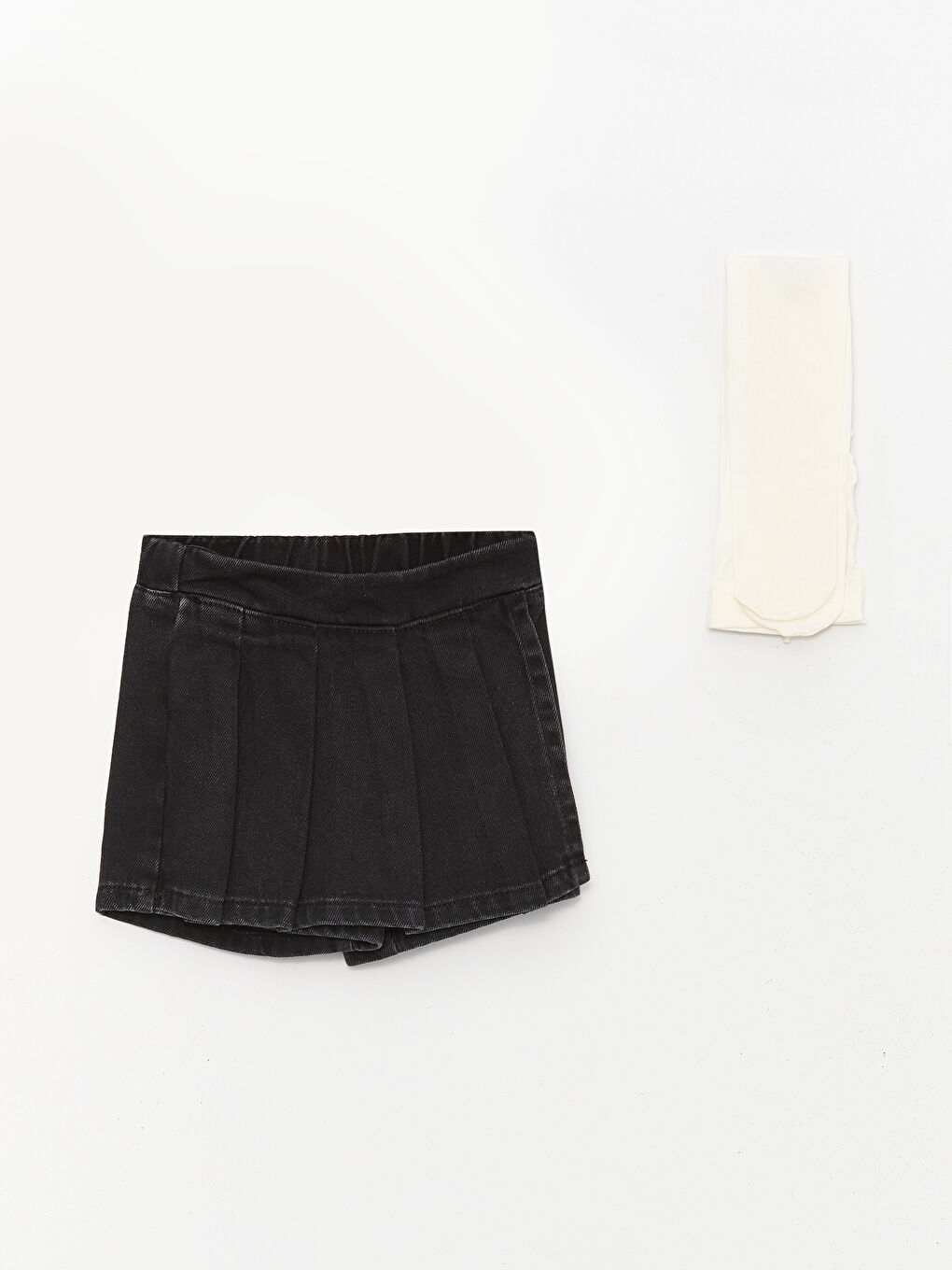 Karışık Beli Lastikli Kız Bebek Jean Şort Etek ve Külotlu Çorap 2'li Takım-2