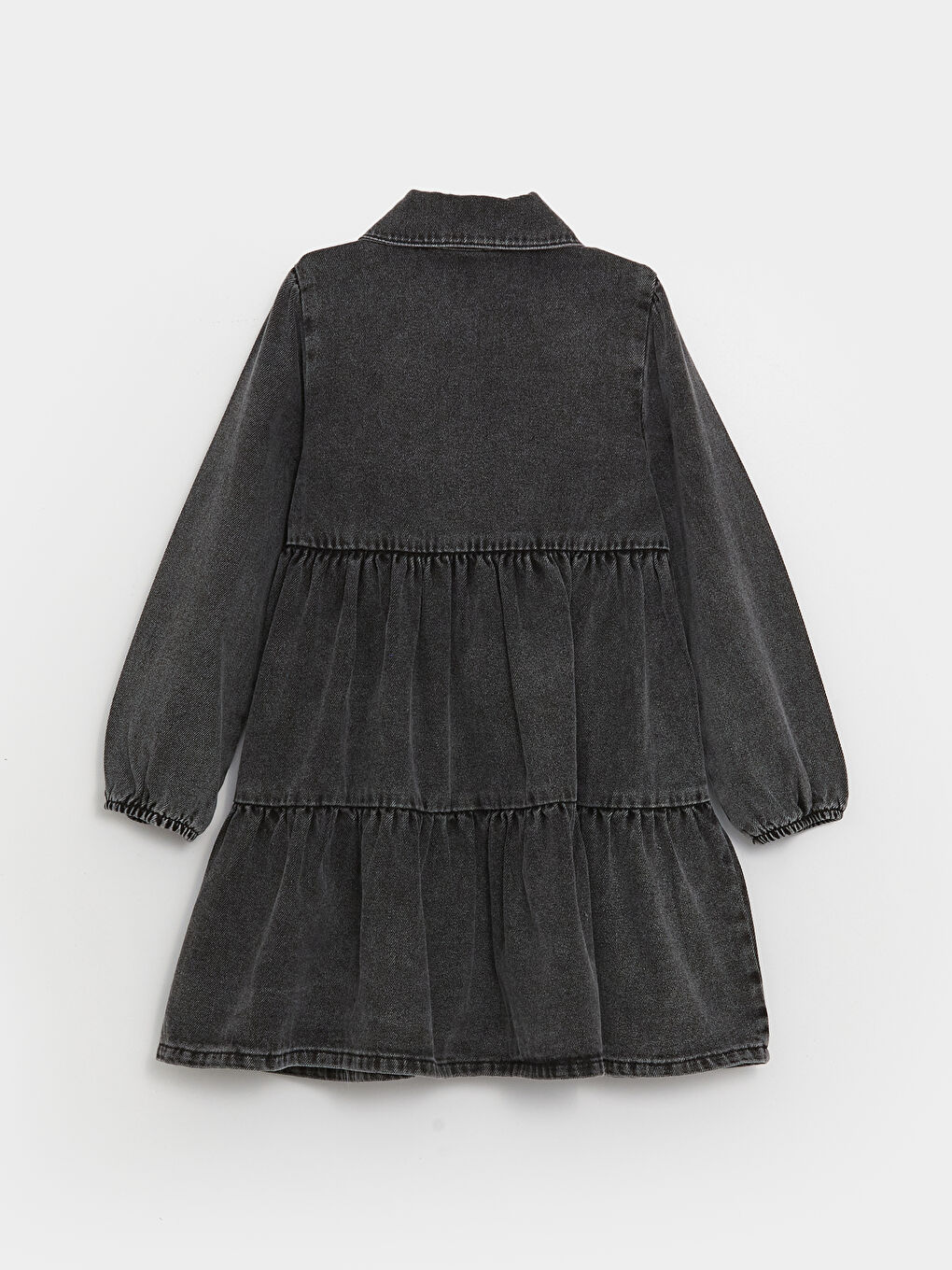 Shirt Neck Basic Long Sleeve Girl Jean Dress-4