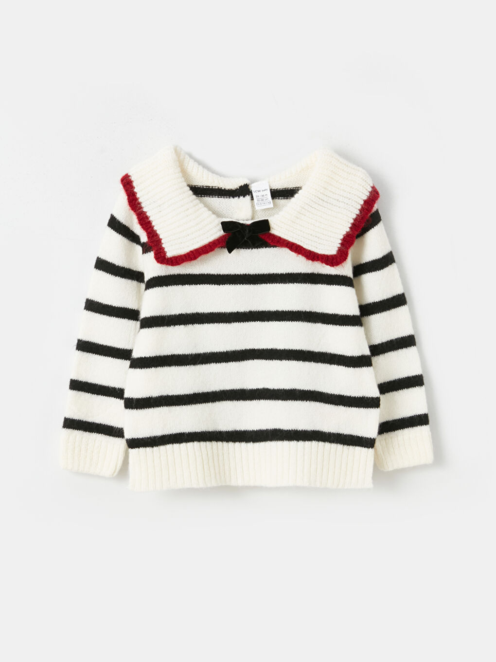 Siyah Polo Yaka Çizgili Uzun Kollu Kız Bebek Triko Kazak Anne Kız Kombini-3