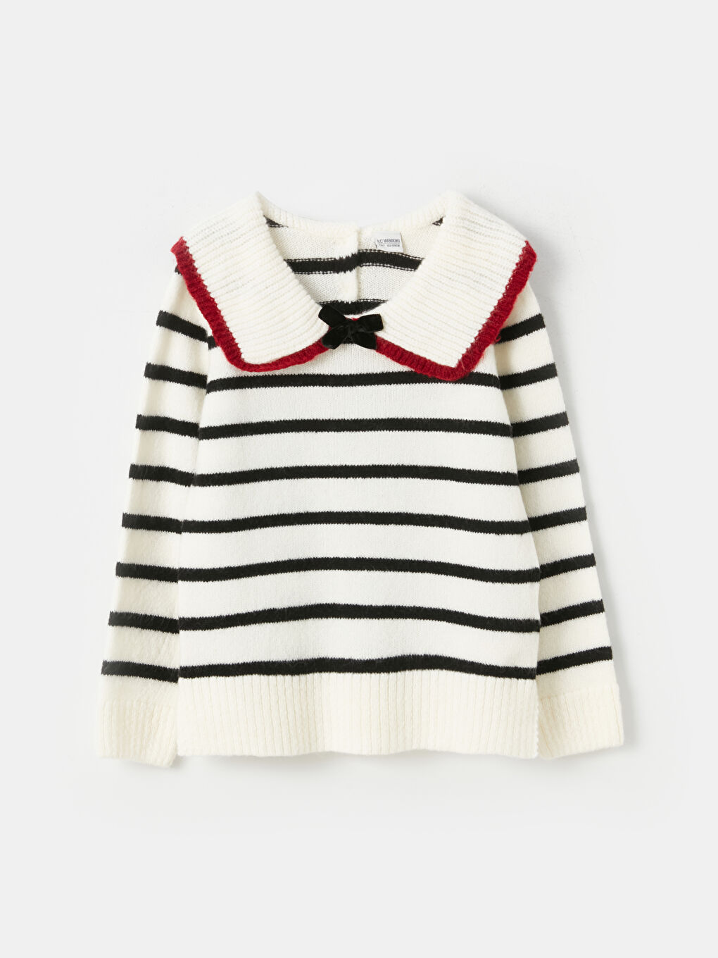 Siyah Polo Yaka Çizgili Uzun Kollu Kız Bebek Triko Kazak Anne Kız Kombini-4