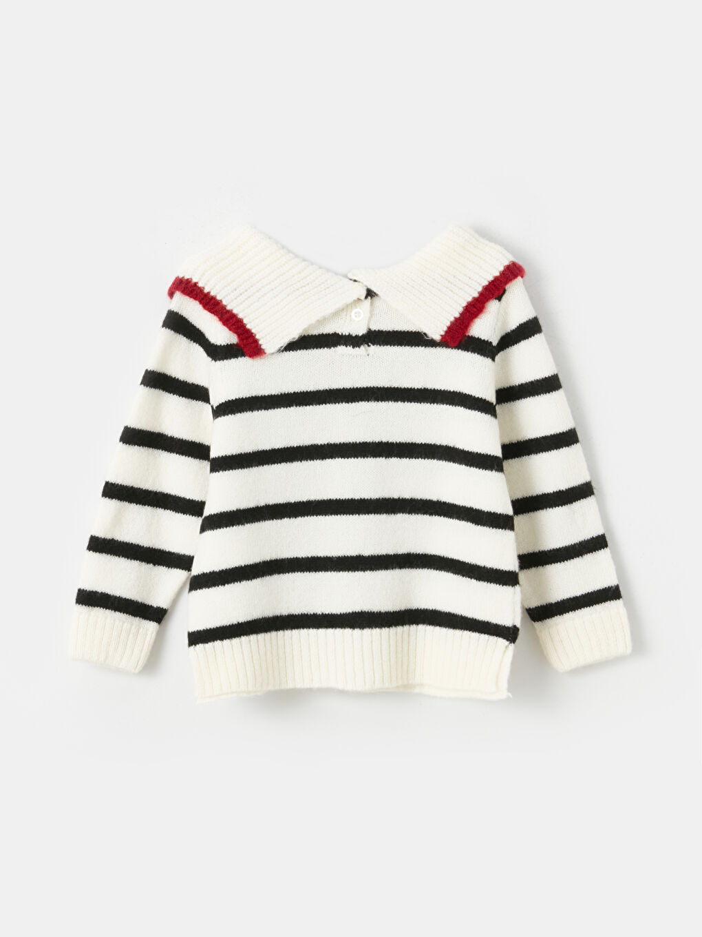 Siyah Polo Yaka Çizgili Uzun Kollu Kız Bebek Triko Kazak Anne Kız Kombini-5