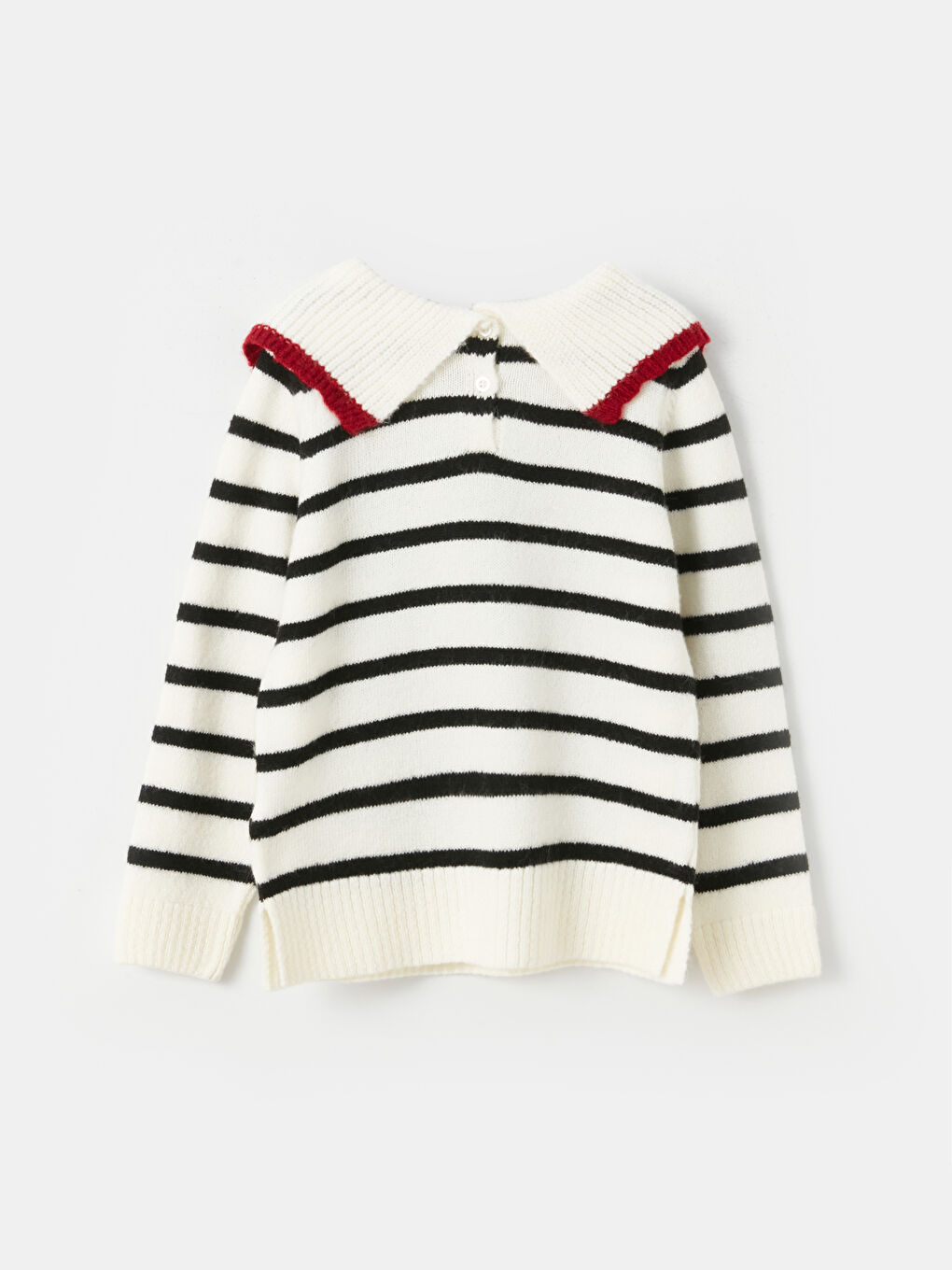 Siyah Polo Yaka Çizgili Uzun Kollu Kız Bebek Triko Kazak Anne Kız Kombini-6