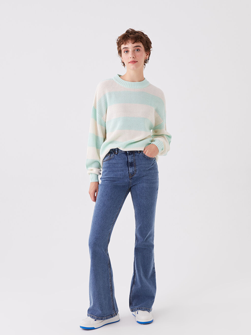 Crew Neck Striped Long Sleeve Women's Knitwear Sweater-2
