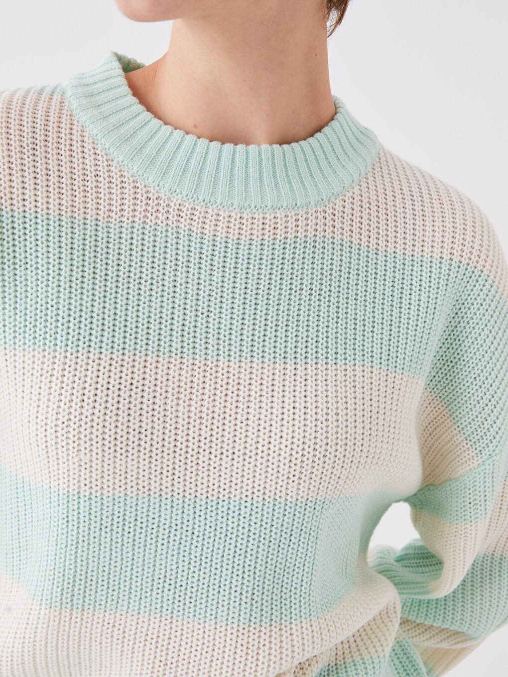 Crew Neck Striped Long Sleeve Women's Knitwear Sweater-3