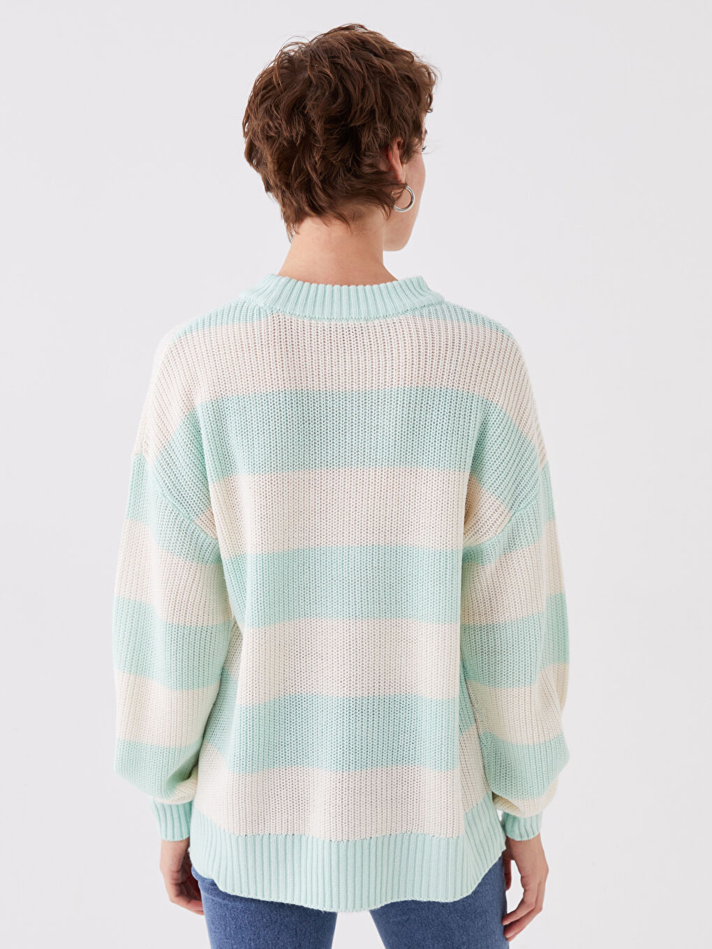 Crew Neck Striped Long Sleeve Women's Knitwear Sweater-4