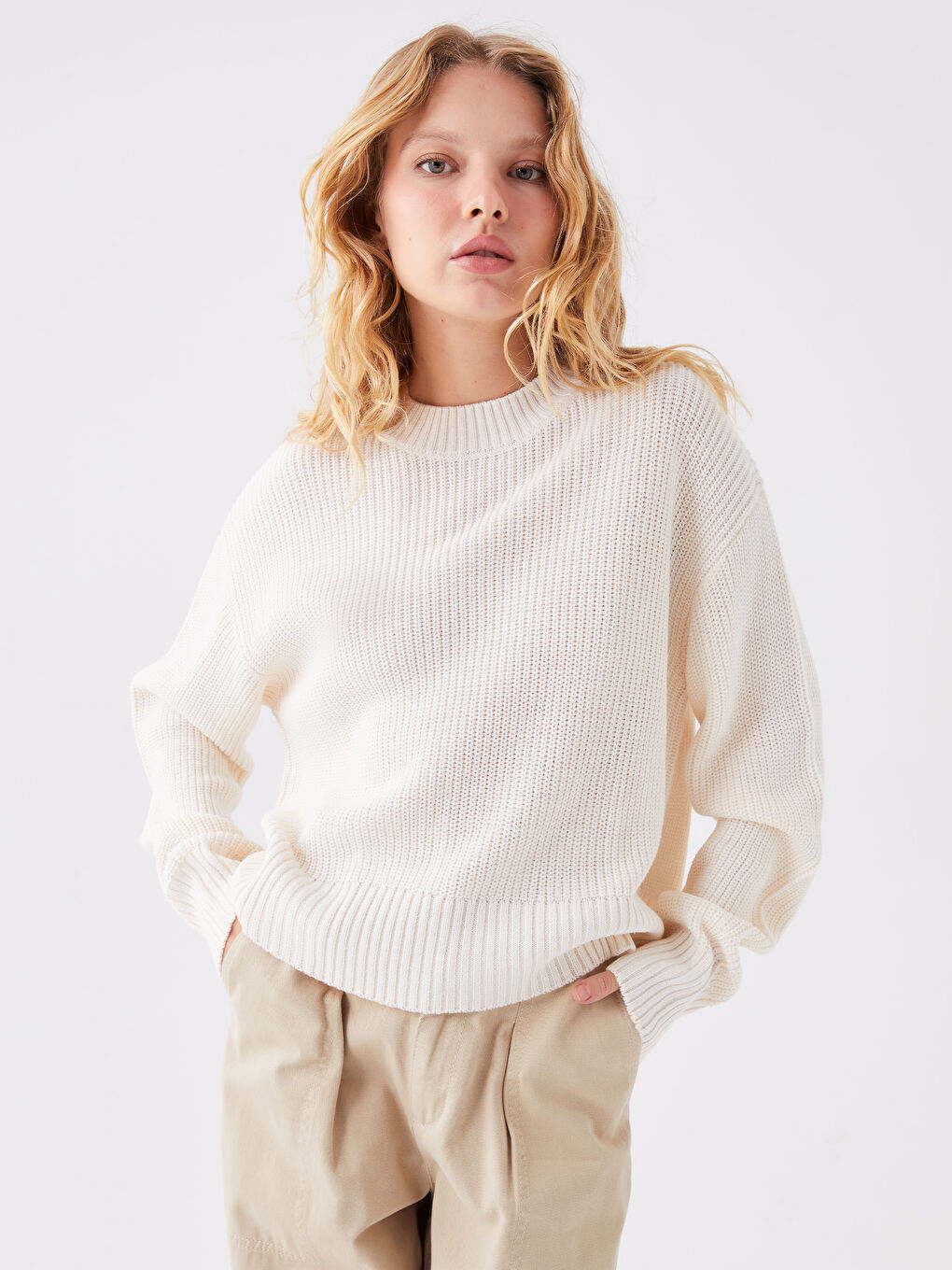 Pull-over en Tricot à Col Rond à Motifs Manches Longues pour Femmes