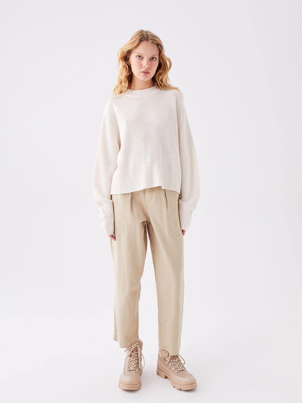 Pull-over en Tricot à Col Rond à Motifs Manches Longues pour Femmes-2