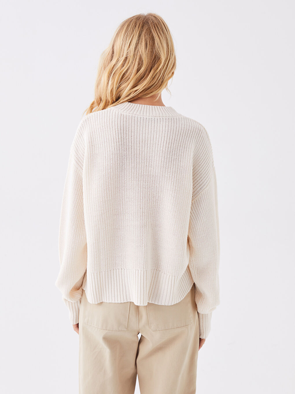 Pull-over en Tricot à Col Rond à Motifs Manches Longues pour Femmes-4