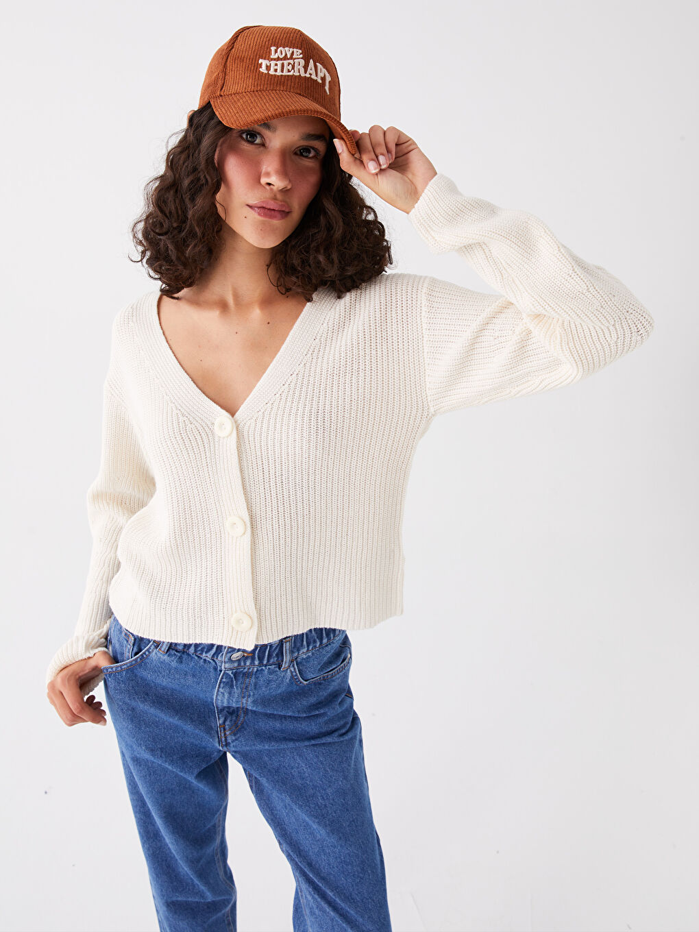 V Neck Women's Knitwear Cardigan -W3H459Z8-QB3