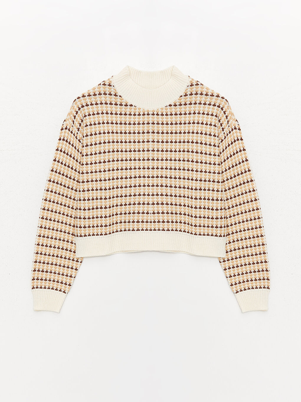 Half Turtleneck Patterned Long Sleeve Women's Tricot Sweater-5