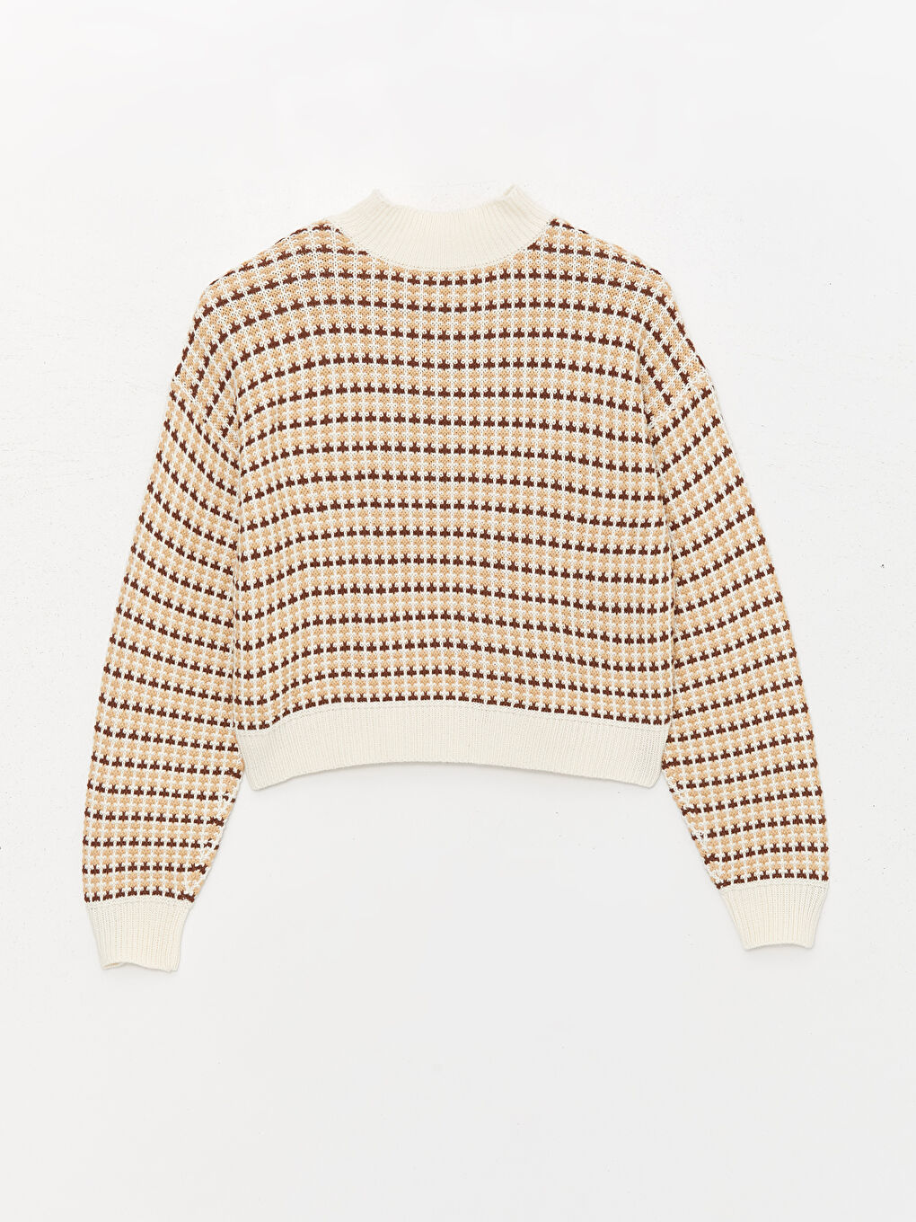 Half Turtleneck Patterned Long Sleeve Women's Tricot Sweater-6