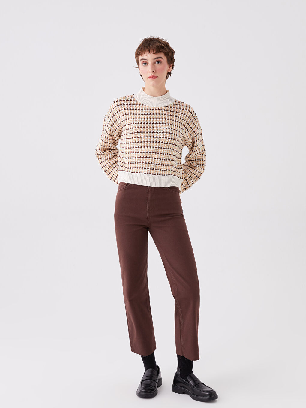 Half Turtleneck Patterned Long Sleeve Women's Tricot Sweater-2