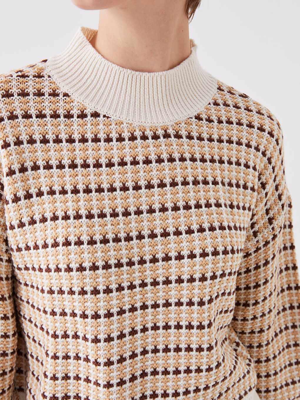 Half Turtleneck Patterned Long Sleeve Women's Tricot Sweater-3