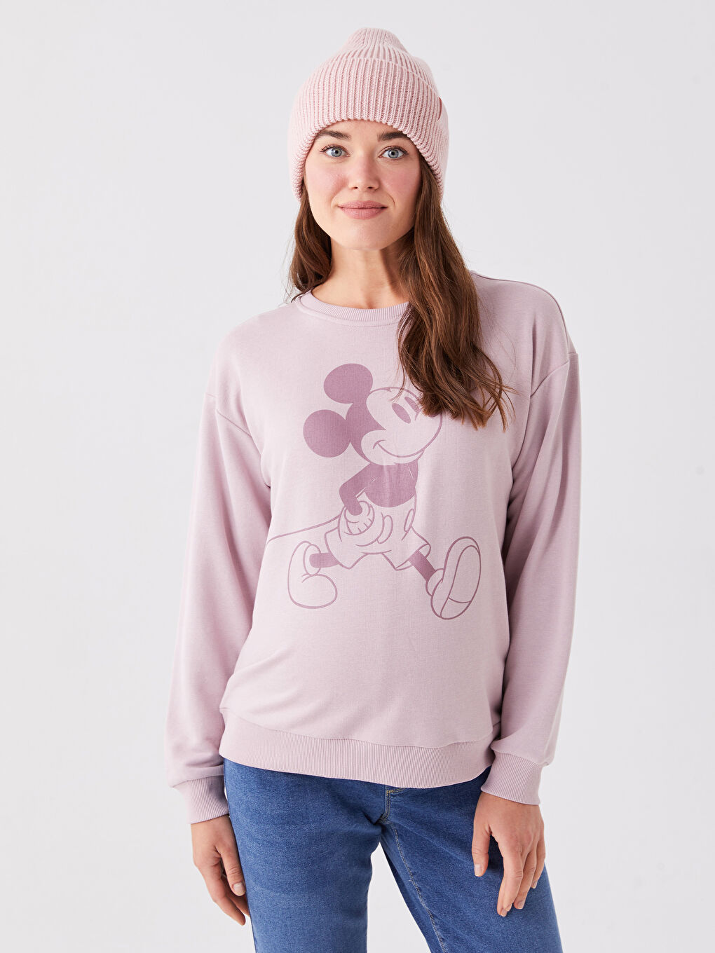 LCWAIKIKI Maternity Mat Lila Bisiklet Yaka Mickey Mouse Baskılı Uzun Kollu Hamile Sweatshirt - 1