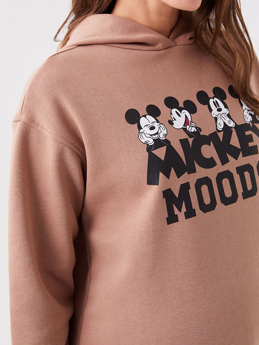 LCWAIKIKI Maternity Açık Kahverengi Mickey Mouse Baskılı Uzun Kollu Hamile Hoodie - 3