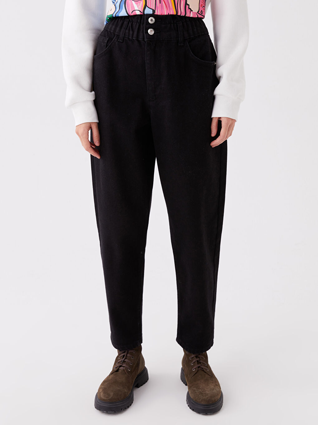 Τζιν Γυναικεία Με Ελαστική Μέση Και Χαλαρή Εφαρμογή-2