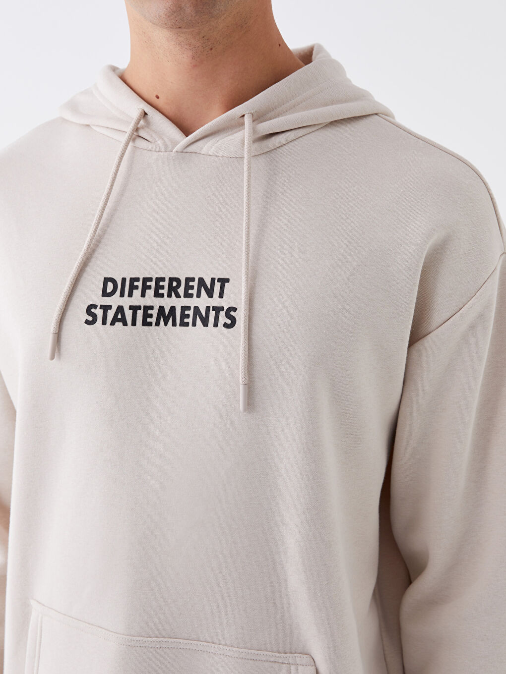 XSIDE Bej Uzun Kollu Baskılı Erkek Hoodie - 3