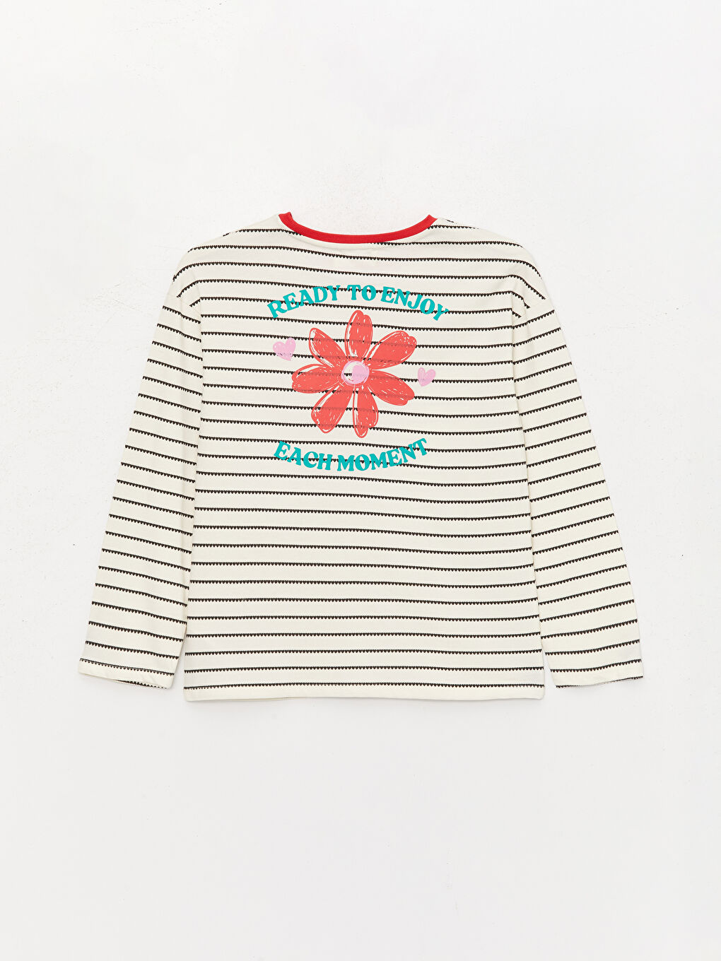 Siyah Bisiklet Yaka Desenli Uzun Kollu Kadın Tişört Anne Kız Kombini-6