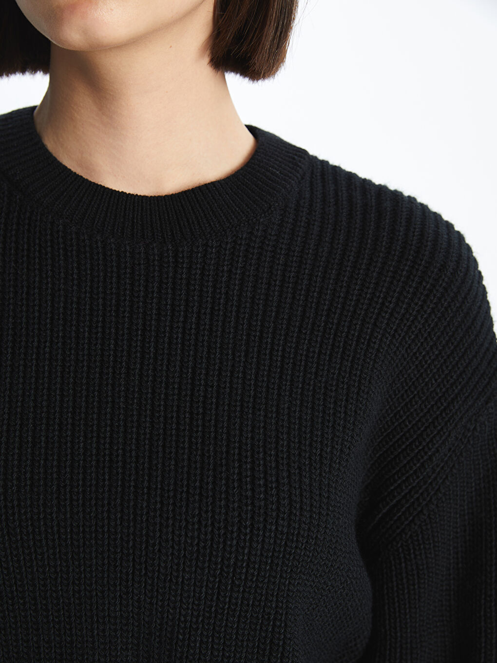 Pull-over en Tricot Uni à Col Rond et Manches Longues pour Femmes-4