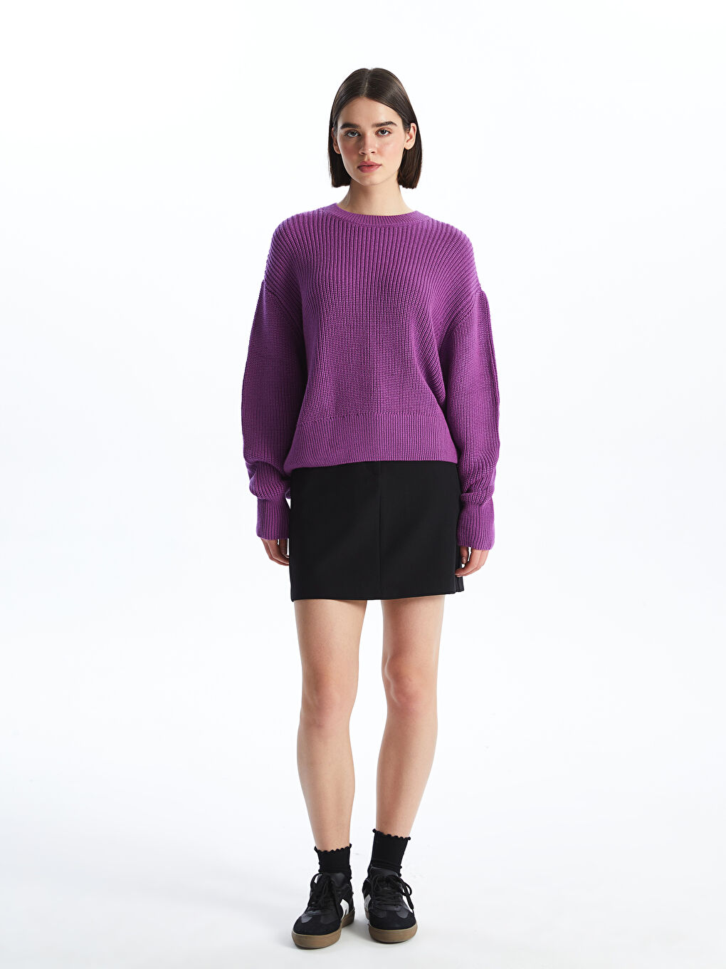 سترة تريكو سادة بياقة دائرية وأكمام طويلة للسيدات-2