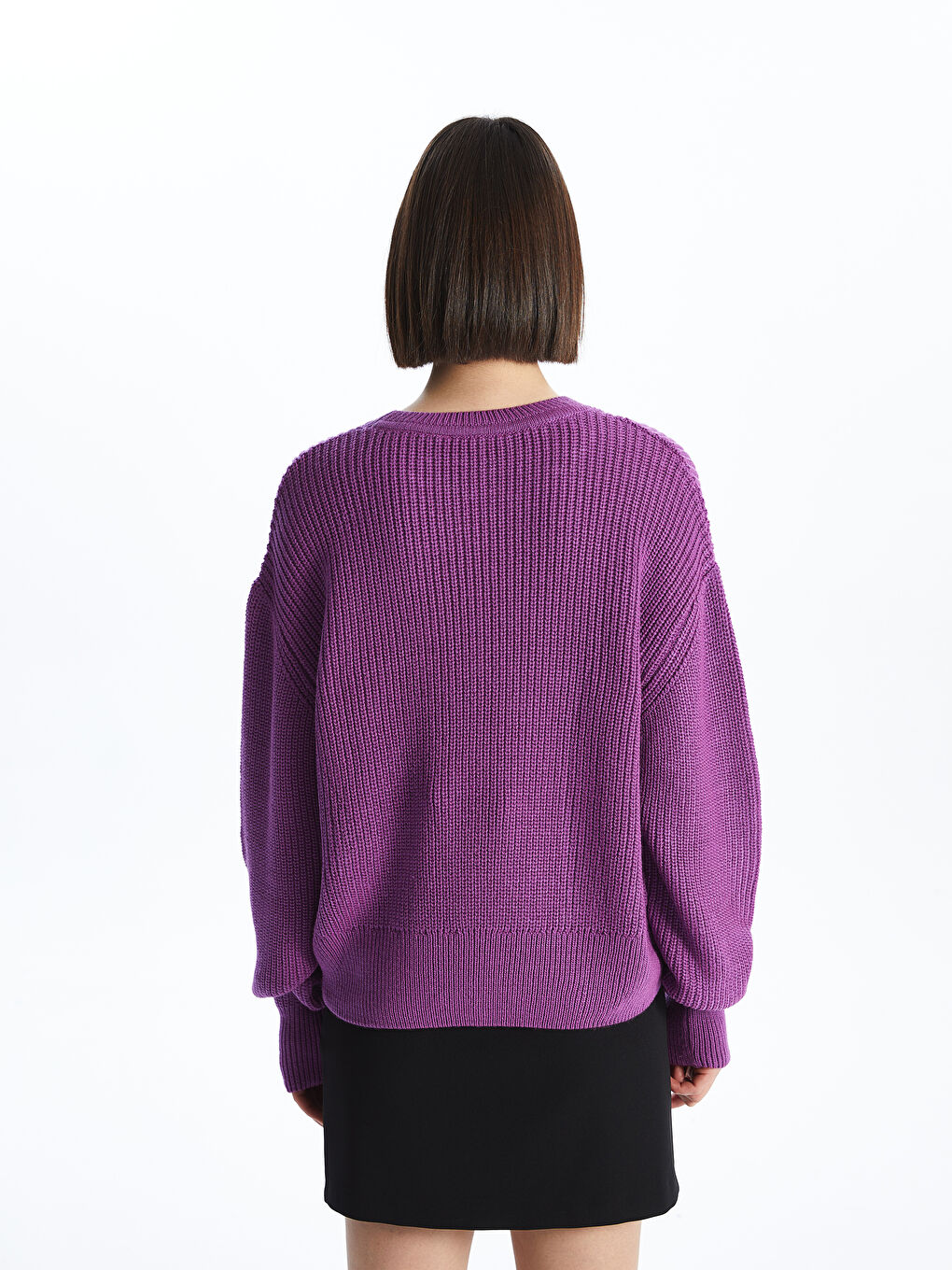 سترة تريكو سادة بياقة دائرية وأكمام طويلة للسيدات-5