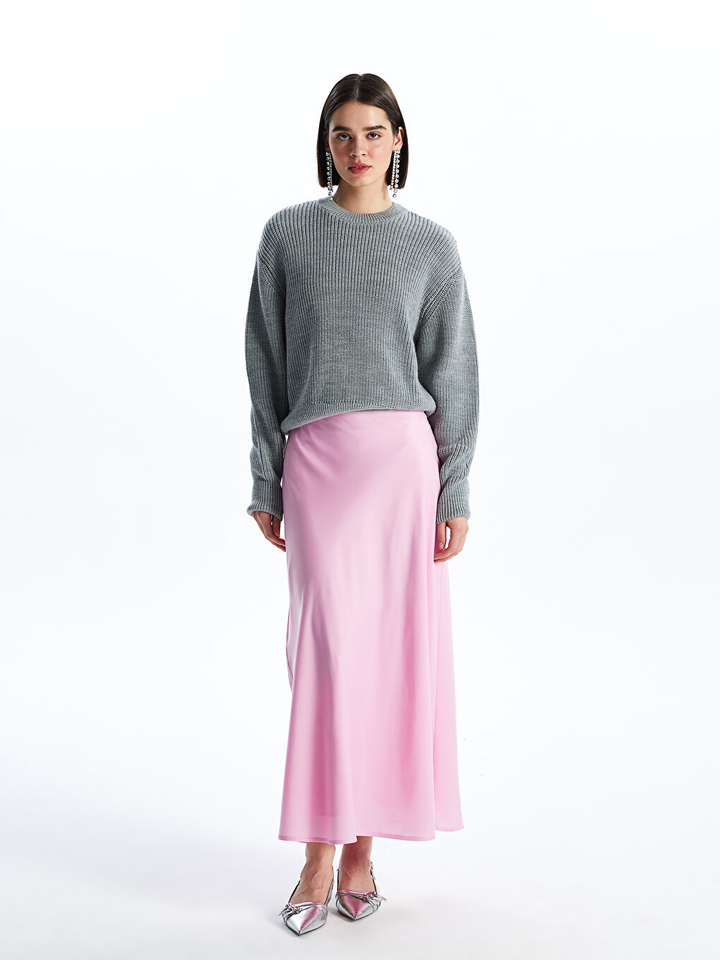 Crew Neck Plain Long Sleeve Women's Knitwear Sweater-2