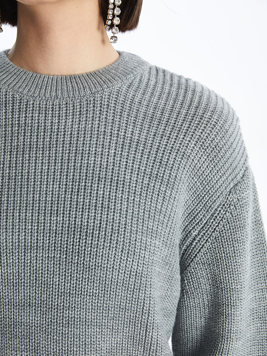 Crew Neck Plain Long Sleeve Women's Knitwear Sweater-4