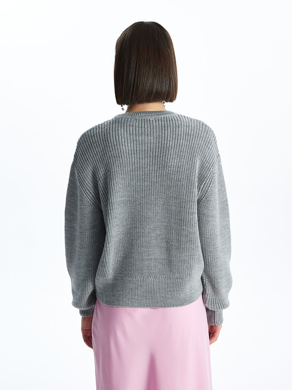 Crew Neck Plain Long Sleeve Women's Knitwear Sweater-5