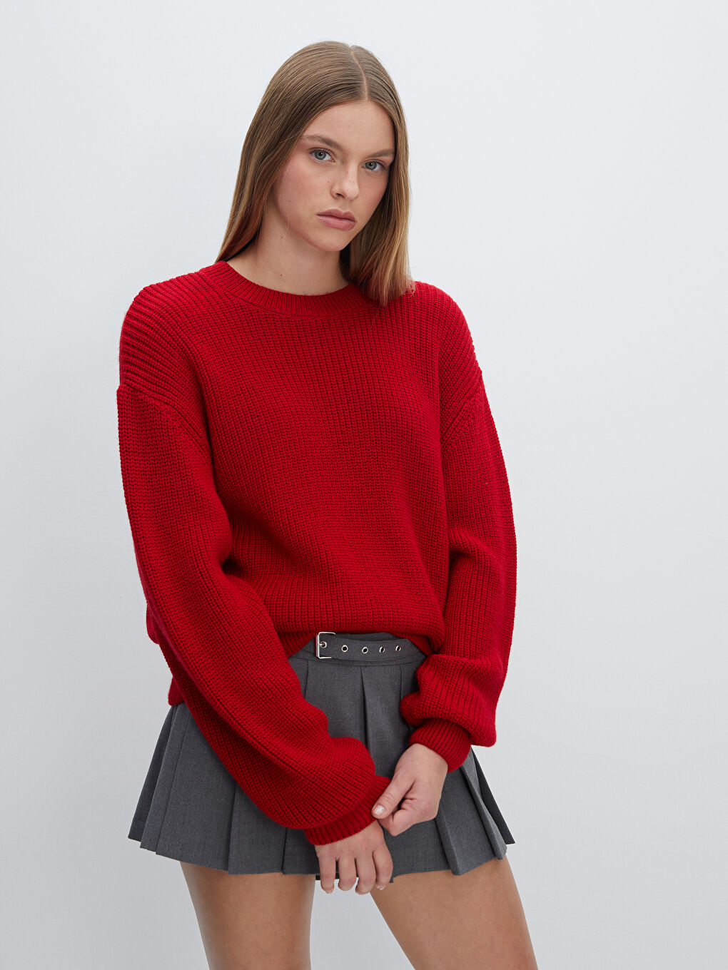Crew Neck Plain Long Sleeve Women's Knitwear Sweater