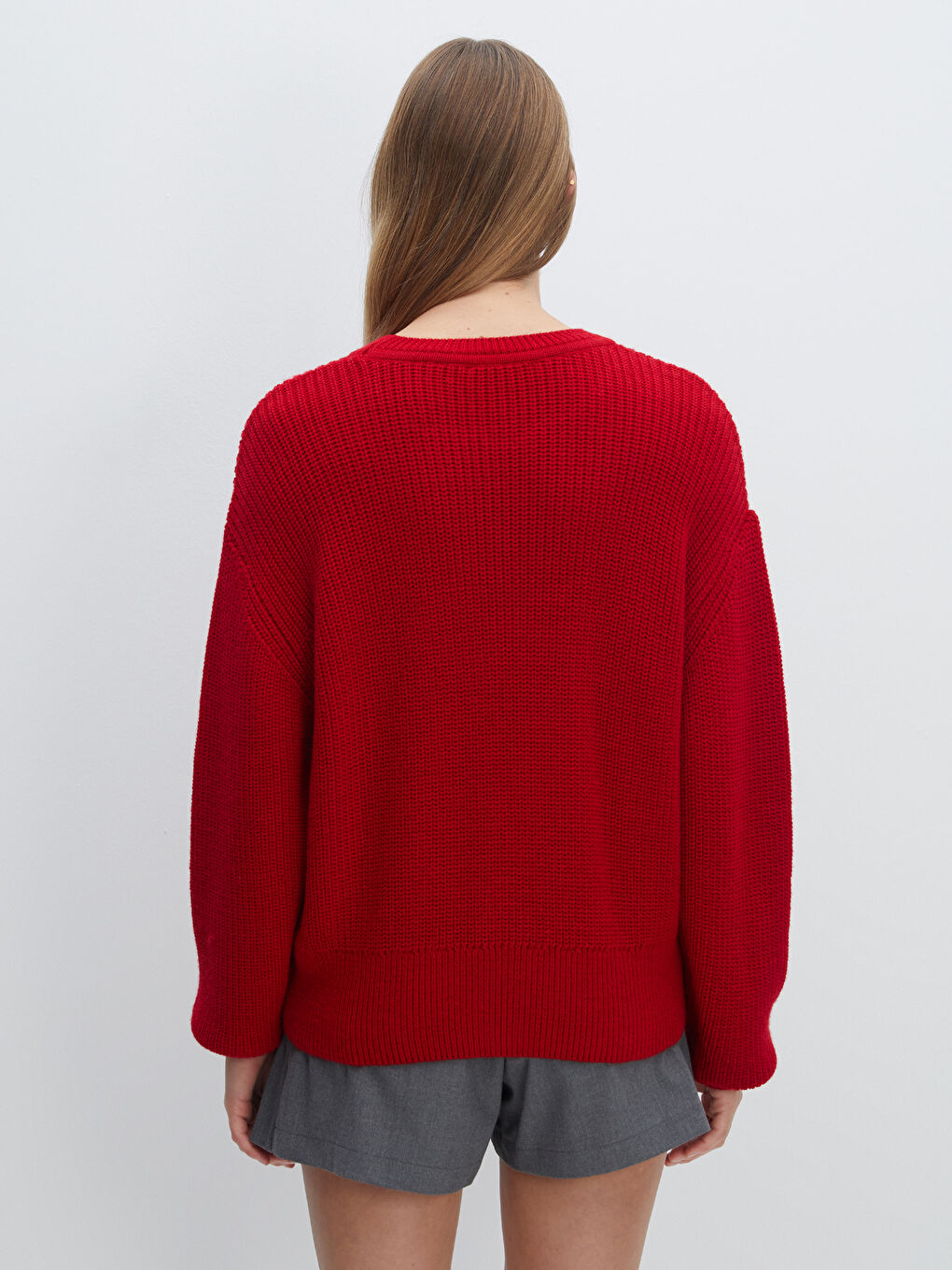 Crew Neck Plain Long Sleeve Women's Knitwear Sweater-3