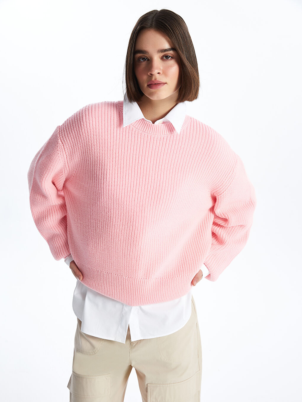 Crew Neck Plain Long Sleeve Women's Knitwear Sweater