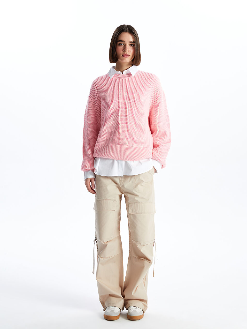 Crew Neck Plain Long Sleeve Women's Knitwear Sweater-2