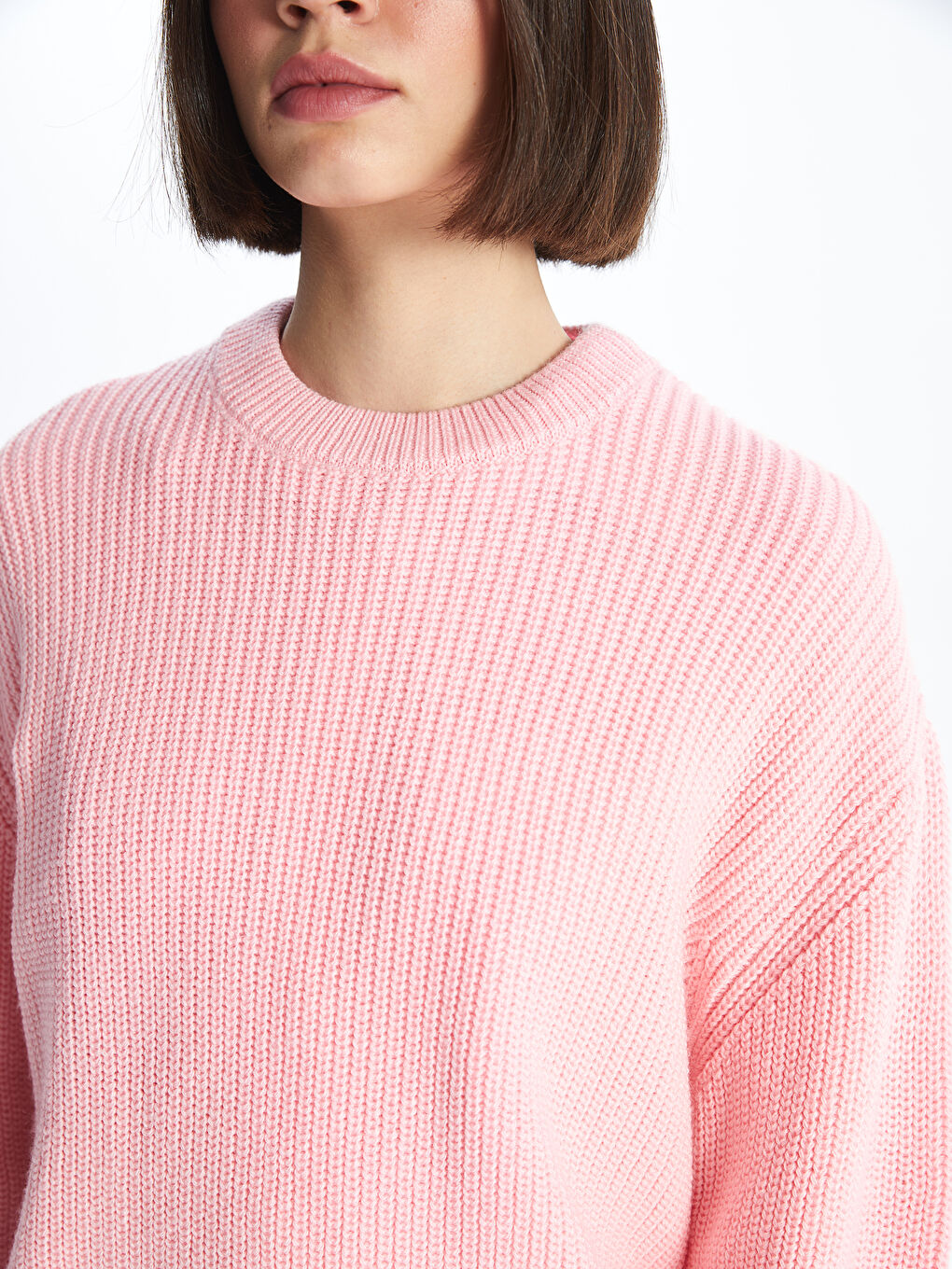 Crew Neck Plain Long Sleeve Women's Knitwear Sweater-3