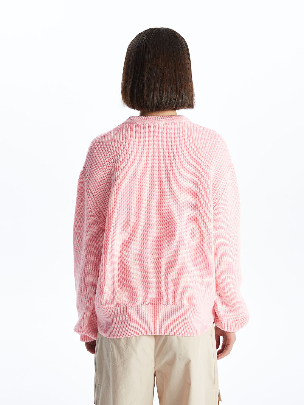 Crew Neck Plain Long Sleeve Women's Knitwear Sweater-5