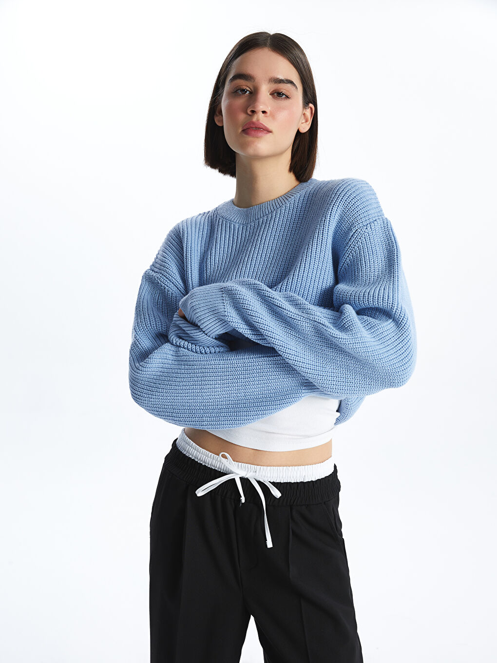 Crew Neck Plain Long Sleeve Women's Knitwear Sweater
