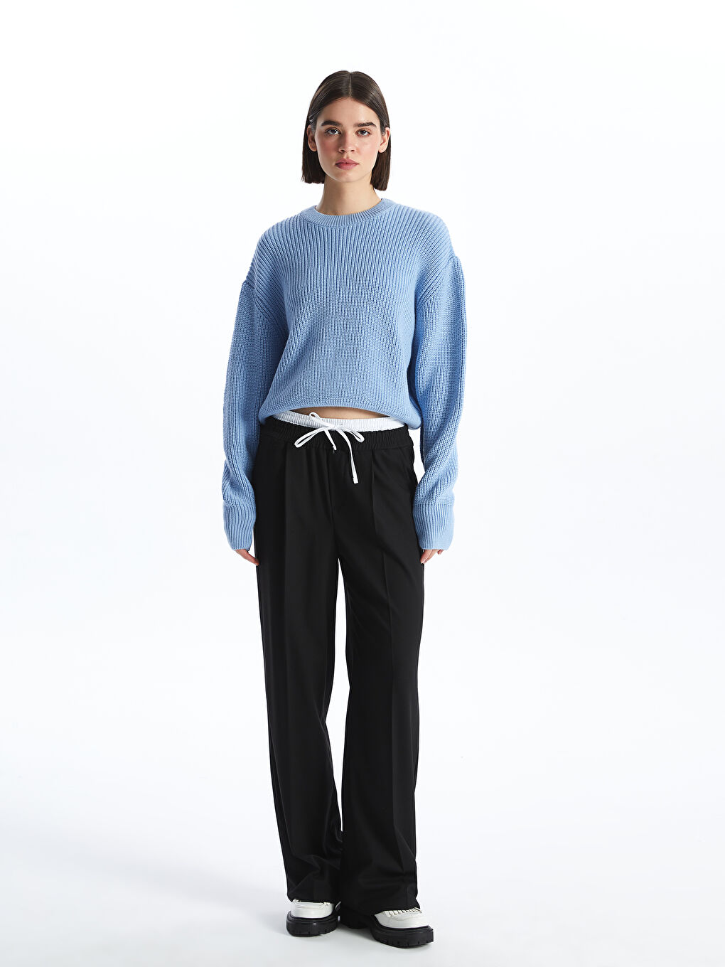 Crew Neck Plain Long Sleeve Women's Knitwear Sweater-2