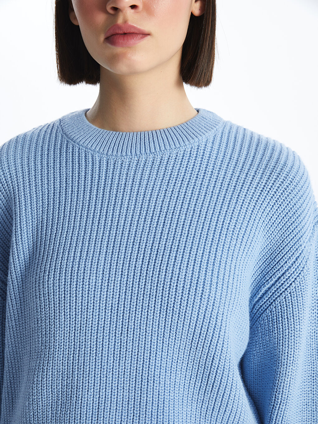 Crew Neck Plain Long Sleeve Women's Knitwear Sweater-3