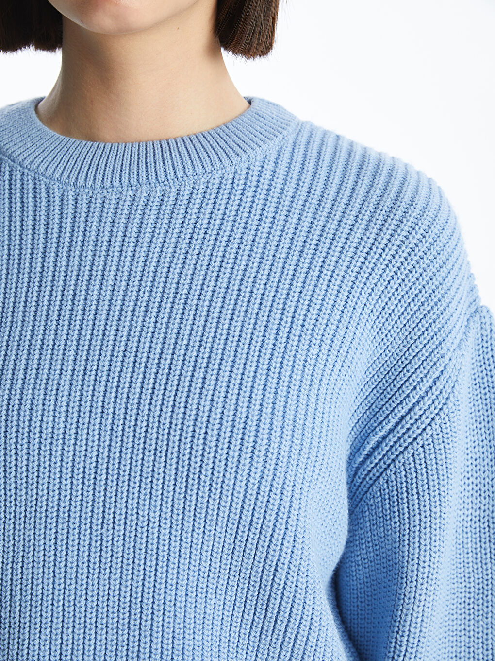 Crew Neck Plain Long Sleeve Women's Knitwear Sweater-4