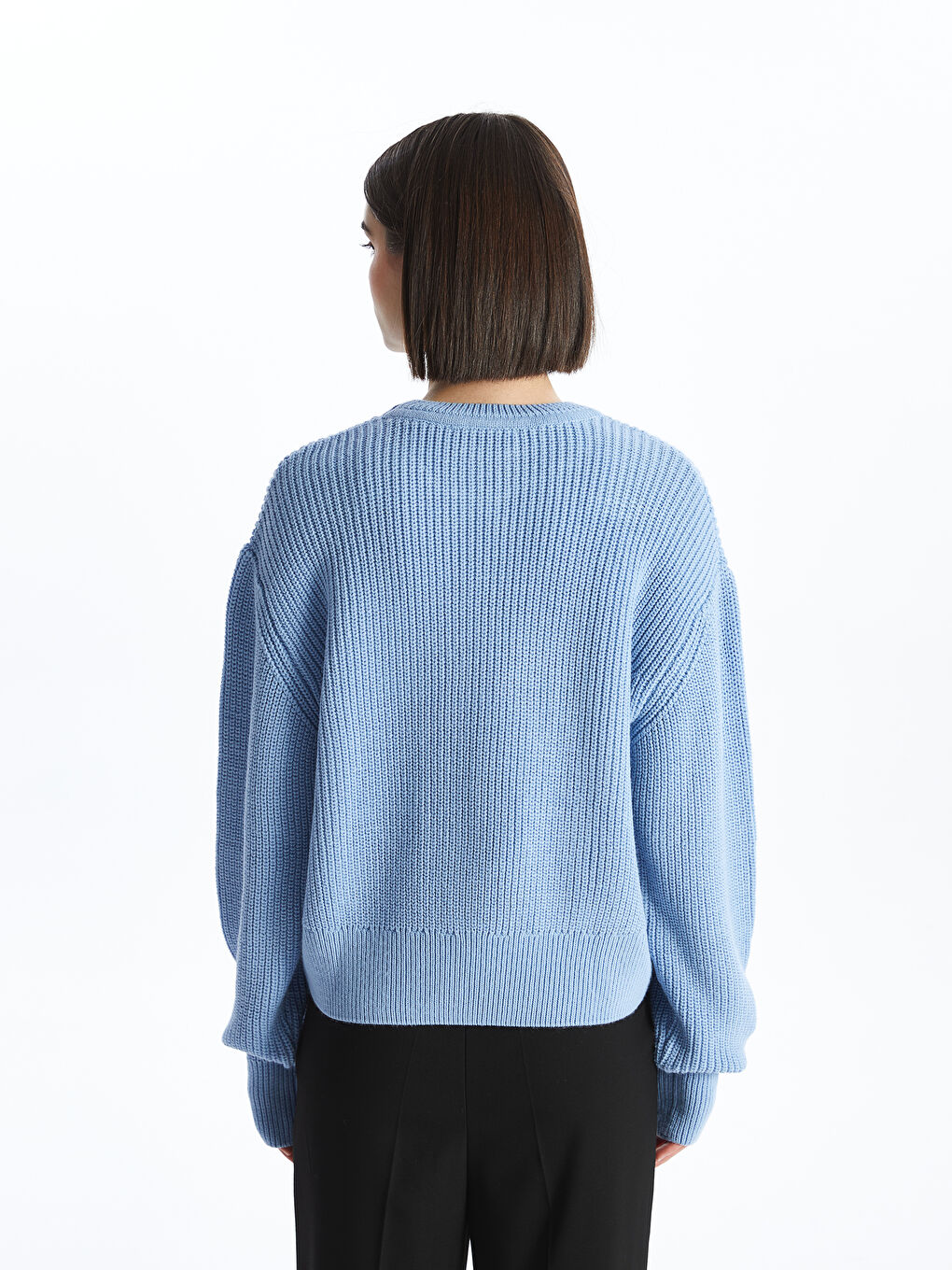 Crew Neck Plain Long Sleeve Women's Knitwear Sweater-5