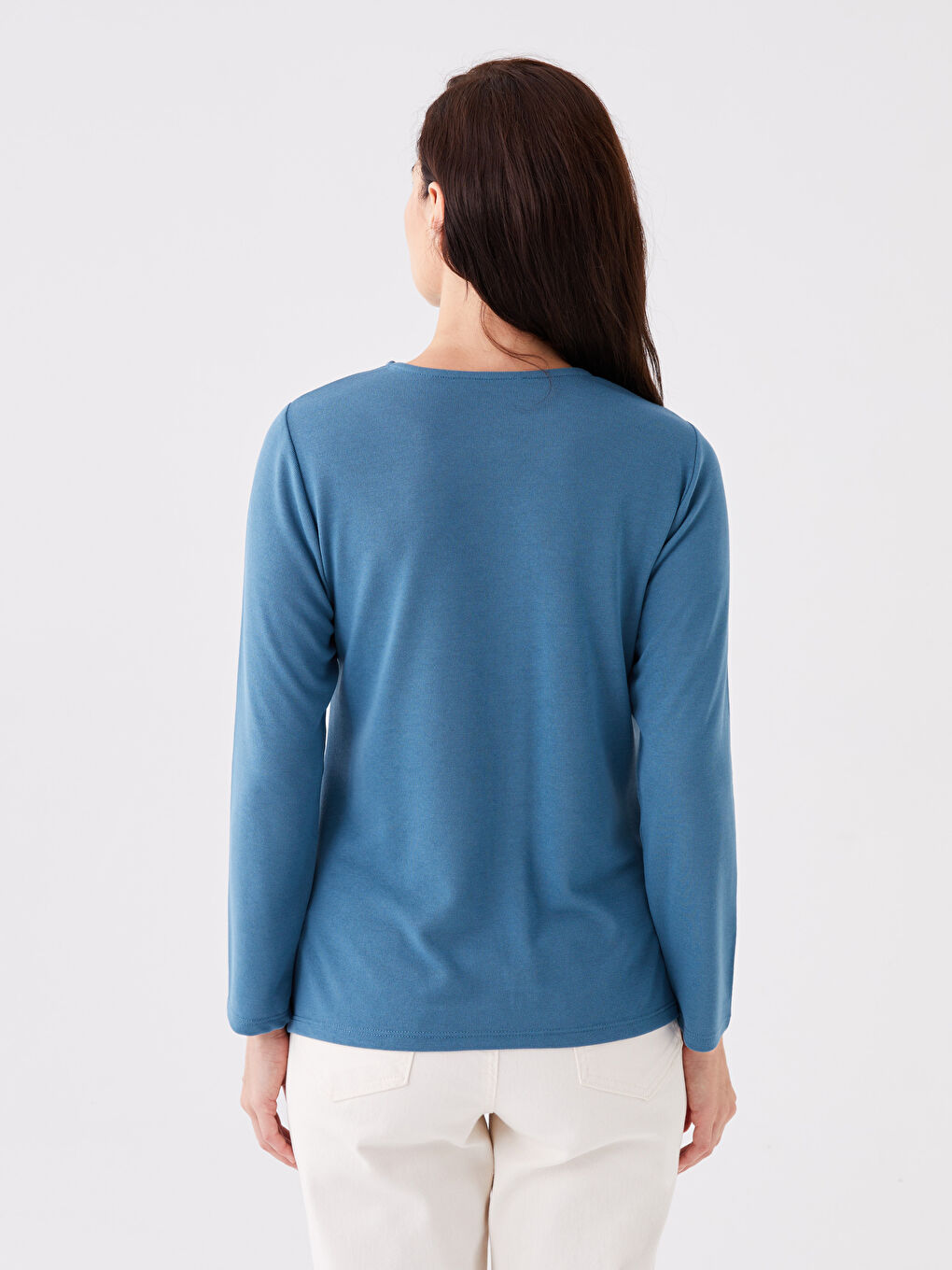 LCW Grace Crew Neck Embroidered Long Sleeve Women's Blouse -W3H650Z8-H5U