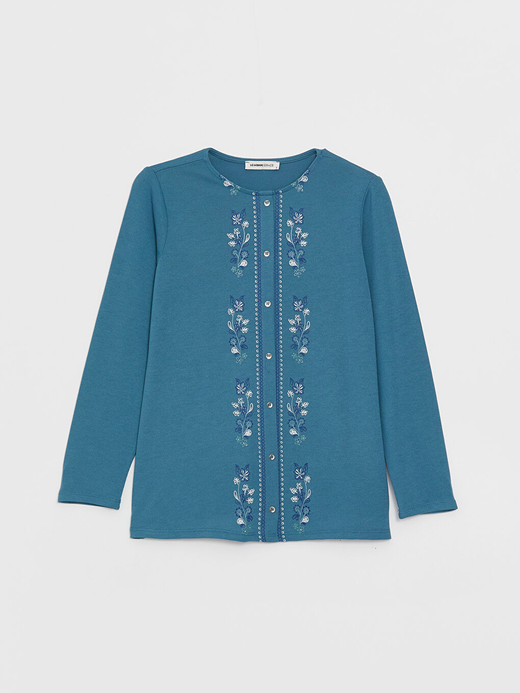 LCW Grace Crew Neck Embroidered Long Sleeve Women's Blouse -W3H650Z8-H5U