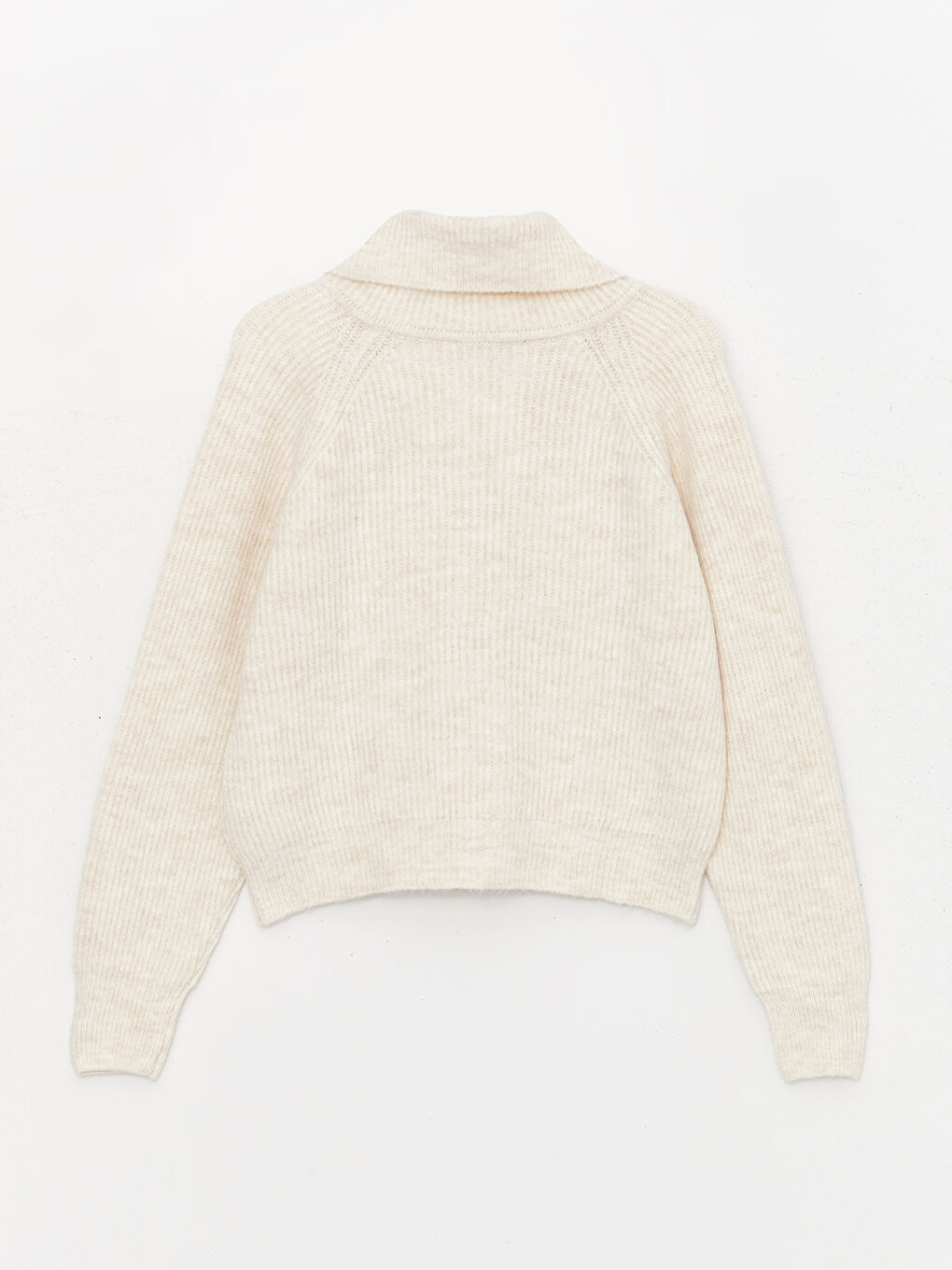 Ekru Dik Yaka Düz Uzun Kollu Kadın Triko Hırka-6