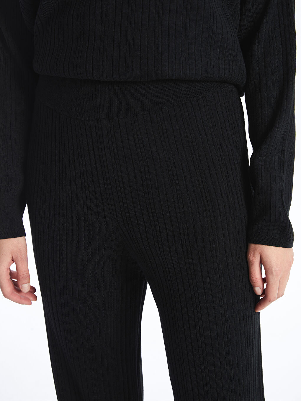 Women's Elasticated Waist Plain Knitwear Trousers-2