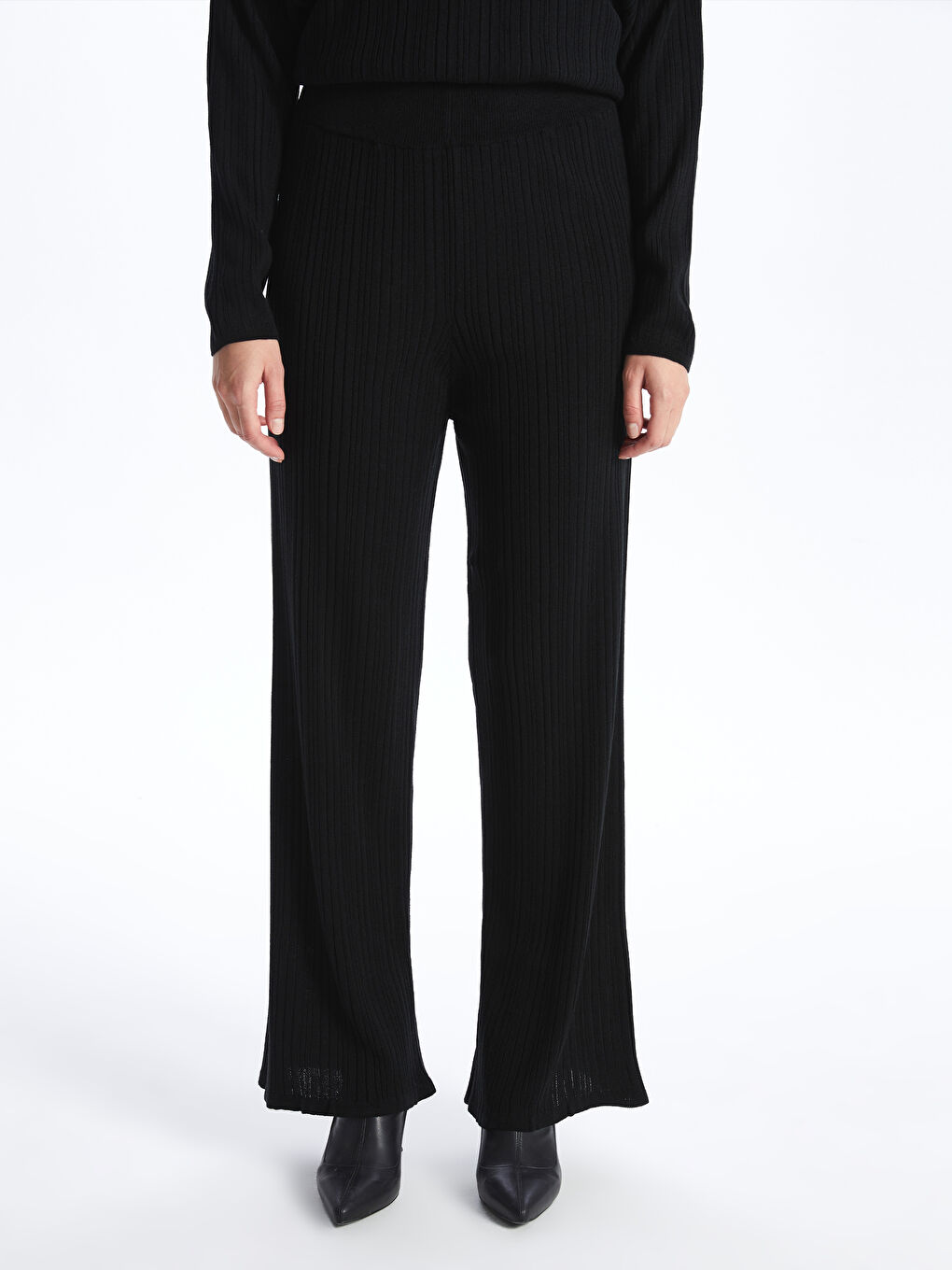 Women's Elasticated Waist Plain Knitwear Trousers-3