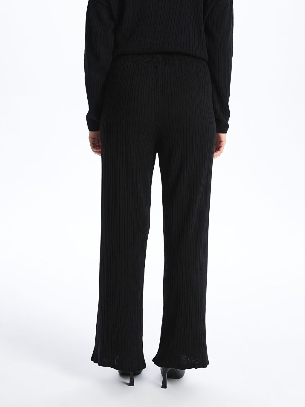 Women's Elasticated Waist Plain Knitwear Trousers-4