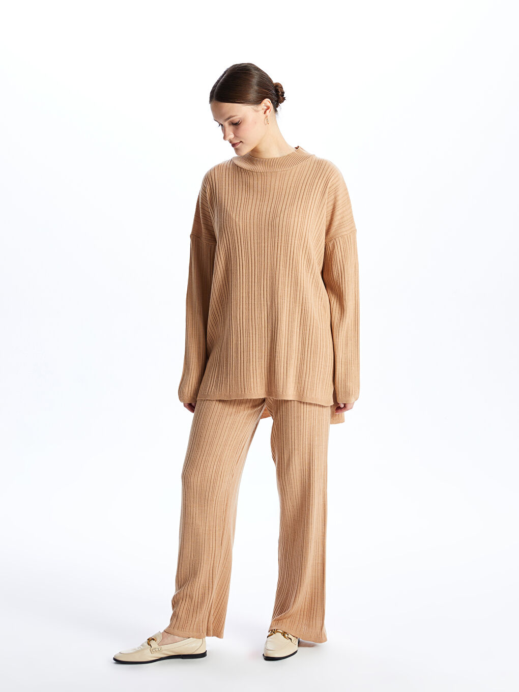 Women's Elasticated Waist Plain Knitwear Trousers -W3H737Z8-VHP