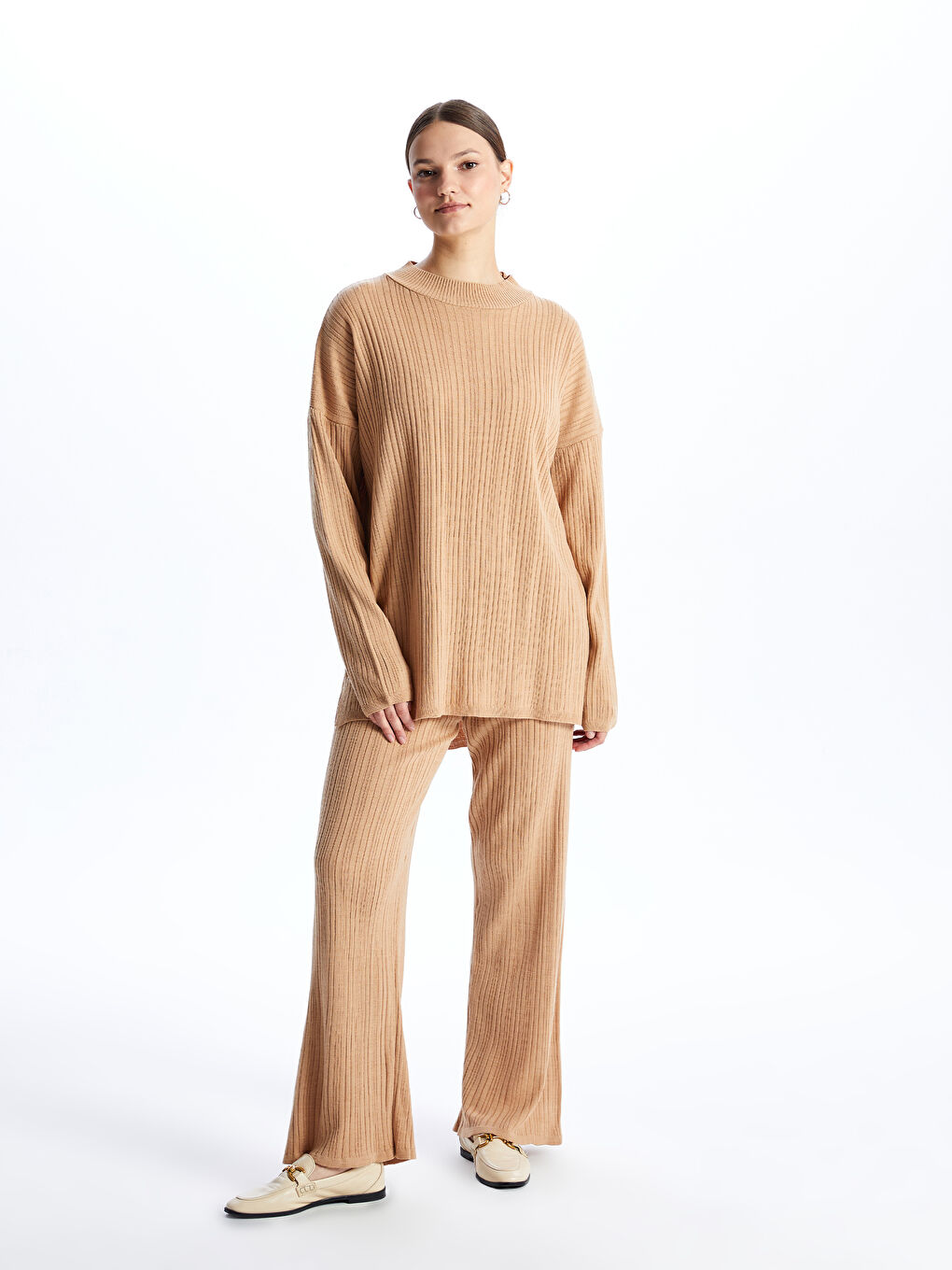 Women's Elasticated Waist Plain Knitwear Trousers -W3H737Z8-VHP